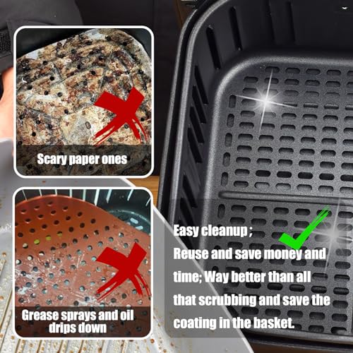 Golden Associate Silicone Liners Rectangle 2 Pcs for Air Fryer Dual Basket 8 to 10 Qt, Food-grade Reusable Baking Tray Fit Ninja DZ201 DZ401 DZ550, 4 to 5 Qt Each, Airfryer Accessories Grey - size: 8.5x5.5''dual