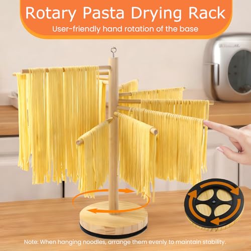 Rotary Pasta Drying Rack,Detachable Wood Pasta Rack with Pasta Molds & Stamps Ravioli with Pasta Cutter Wheel (4 pcs),Spaghetti Pasta Dryer Rack Collapsible Noodle Drying Rack Hanger Stand - color: 5 piece