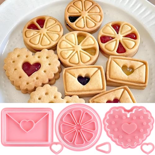 3pcs Mini Heart Cookie Cutter Set Lemon Envelope Heart Cookie Cutters for Kids & Adults Wedding Plastic 3D Cookie Cutters Set Fondant Stamp Biscuit Moulds DIY Baking Tool