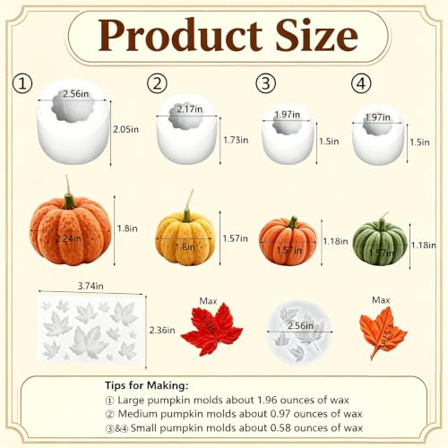 6 Pcs Pumpkin Candle Molds with Maple Leaf Molds, Fall Silicone Mold - color: 6 Pcs Pumpkin Candle Molds Set