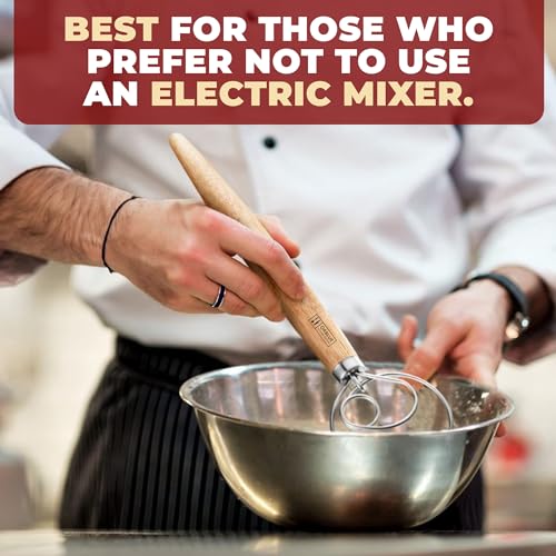 ORBLUE Premium Danish Dough Whisk - Dutch Whisk with Stainless Steel Ring - Danish Whisk for Bread, Pastry or Pizza Dough, 13-inch 1-PACK