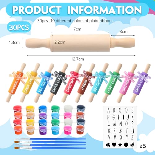 DoubleFill 30 Pack Mini Rolling Pin for Crafts, 5 Inch Wooden Rollers