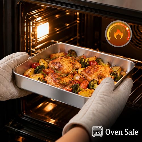 LIANYU 10 x 8 x 2 Inch Rectangular Baking Pan with Lid, 4 Pack Stainless Steel Sheet Cake Pan Set, Brownie Lasagna Bakeware for Kitchen Cooking, Dishwasher & Oven Safe (4 Pan +4 Lid) - size: 10.23 x 8 Inch