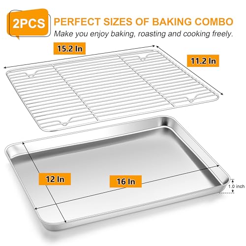Homikit 16x12 Inches Stainless Steel Baking Sheet with Wire Cooling Rack - size: 16x12x1