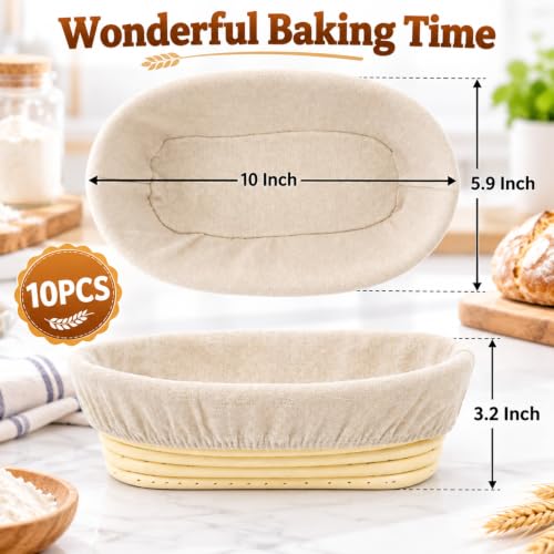 10 Pack Oval Banneton Bread Proofing Basket, 10in Sourdough Banneton Basket