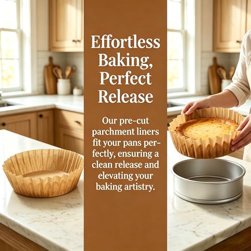 50Pcs 8 Inch Natural Unbleached Parchment Paper Rounds – Non-Stick Precut Baking Circles for Cake & Basque Cheesecake, Easy Peel & Clean Release - size: 8 inch