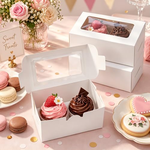 100 Pack 2 Count Cupcake Boxes, Portable Bakery Cake Carriers
