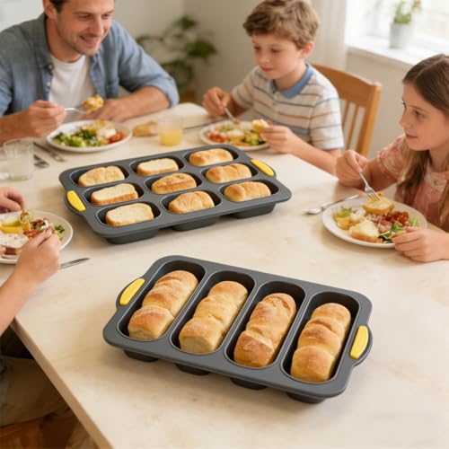 4PCS Silicone Baguette Hotdog Pan Set, Includes Scraper & Brush