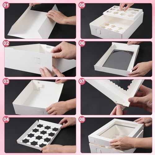 10Pack Cupcake Boxes with Window, 24 Count Cupcake Carriers - color: Blue & Pink