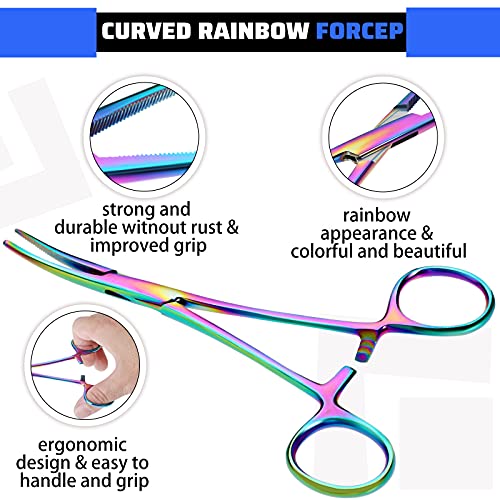 BBTO 2 Pcs Hemostat Forceps Curved Straight, Piercing Pliers,Colorful - color: Colorful