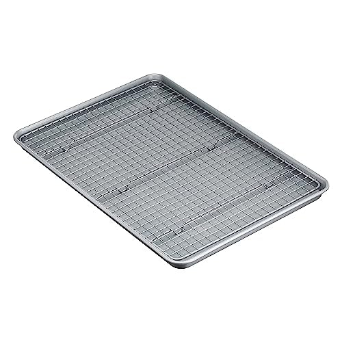 Amazon Basics Ceramic Nonstick Baking Sheet & Cooling Rack Set, Dishwasher Safe, Oven Safe, Half Sheet Size, Gray, 1-Pack - size: Half Sheet - 1 Pack