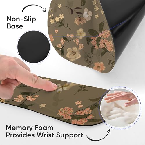 Ergonomic Keyboard Mouse Pad Wrist Rest Support Set for Laptop/Computer/Desktop,Memory Foam Hand Rest Wrist Cushion for Gaming/Office,Lightweight Comfortable & Pain Relief (Flowers) - color: Flowers