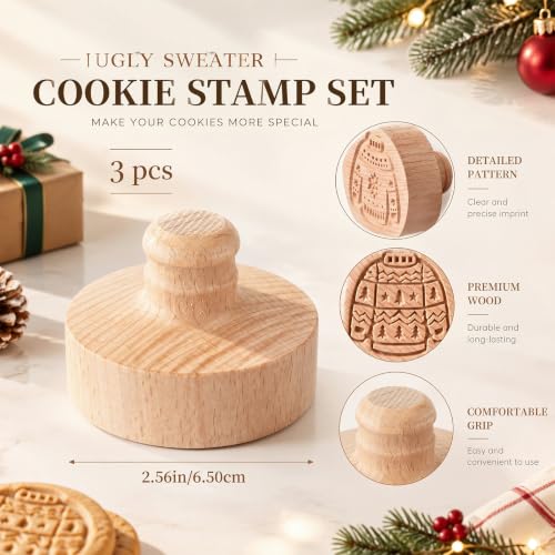 3 Set Ugly Sweater Cookie Stamps, 2.5" Springerle Molds - style: Ugly Sweater