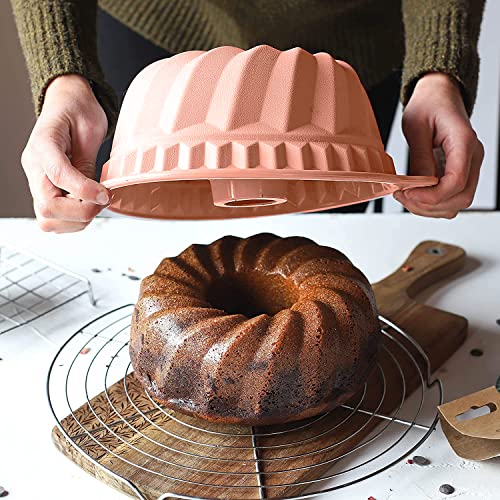 Kenond 9.5 Inch Silicone Fluted Cake Pan, Non-Stick, With Sturdy Handle - color: Pink, size: 1 Pack