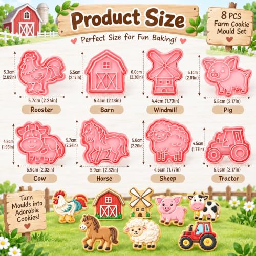 Farm Animal Cookie Cutters, 8-Piece Plastic Stamp Set - color: Farm Animal