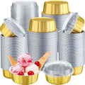 Gejoy 180 Pcs 8 oz Aluminum Foil Cup with Lids Disposable Ramekins with Lids Disposable Creme Brulee Cups Box for Wedding, Christmas, Party Dessert, Restaurants, Retail Stores(Gold) - color: Gold