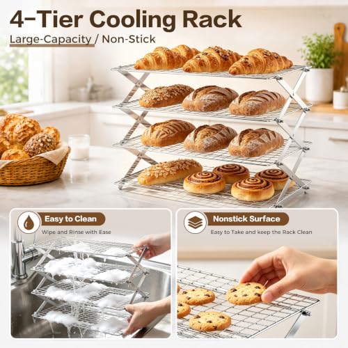 P&P CHEF 4 Tier Collapsible Cooling Racks,Stackable Bakers Rack,Silver - color: Silver