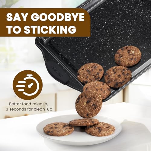 Kikcoin 22 PCS Nonstick Baking Pans Set, Stackable Bakeware Sets with Silicone Handles, 450°F Oven Safe Baking Sheet set, Easy Release Cookie Sheets for Baking, Black - color: Black