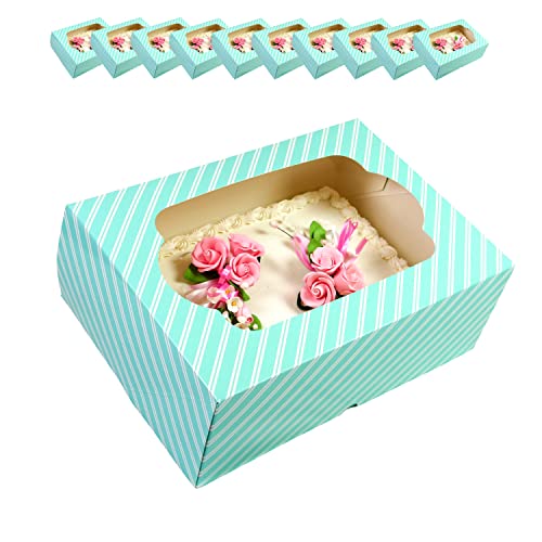 Global Sugar Art 14x10x5 Inch Quarter Sheet Box with Window, Blue, 10-Count - color: Blue Stripe