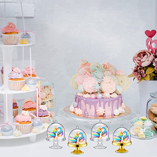 Tessco for you 48 Pcs Plastic Mini Cake Stand with Dome Lid,Gold, Clear - color: Gold, Clear
