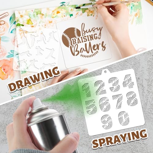 Whaline 15 Pcs Baseball Cookie Stencils Baseball Painting Stencils with Bead Chain Decorative Baking Templates for Biscuit Cake Party DIY Crafts - style: Baseball