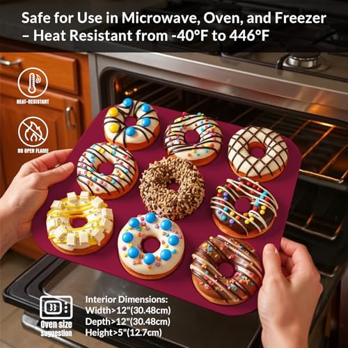 Large Silicone Donut Pan for Baking,9 Cavity Non-Stick Food Molds - color: Claret Red