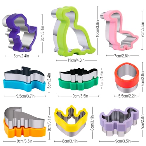 Nifogo Dinosaur Cookie Cutters 9 Pcs - color: E-Purple Green 9pcs