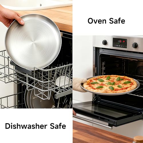 16 Inch Pizza Pan for Oven 2 Pack Stainless Steel Baking Sheet Round Plates for Cake Pie and Salad Pizza Steel Large Tray Oven Dishwasher Safe & Easy Clean - size: 16 Inch