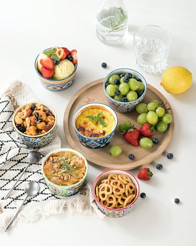 6 oz Ceramic Ramekins Set of 6, Boho Baking Cups & Dessert Dishes - size: 6 oz