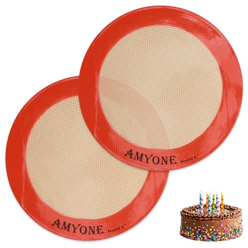 Round Silicone Baking Mats for 8 Inch Cake Pan, Food Grade, Non-Stick, Reusable Silicone Mat for Baking Pan for Bread/Tortilla/Macaron/Pastry/Pie/Bun or 9 Inch Pizza Pan, 2PCS - size: 8"L x 8"W