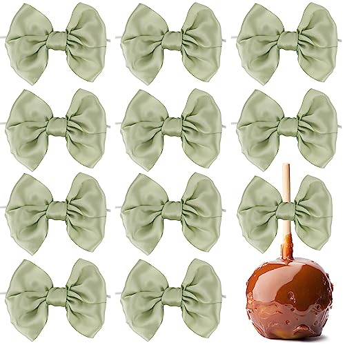 AIMUDI Sage Green Satin Ribbon Twist Tie Bows for Treat Bags - 3.5" Premade Bows for Crafts, Wedding Decor, Cake Pops, Candy Apples, Bridal & Baby Showers - 24 Counts - color: Sage Green
