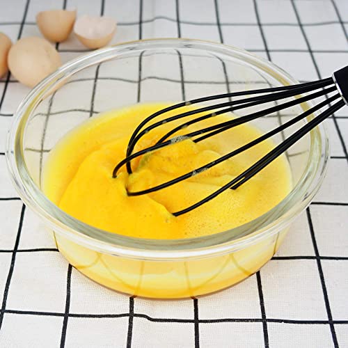 GorGin high temperature and easy to clean silicone whisk, stirrer, 10 inch, grip good grip design for Blending Whisking Beating Stirring Cooking Baking (1 Pack | black) - color: 1 Pack (black)