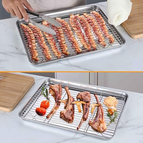 Homikit 16x12 Inches Stainless Steel Baking Sheet with Wire Cooling Rack - size: 16x12x1