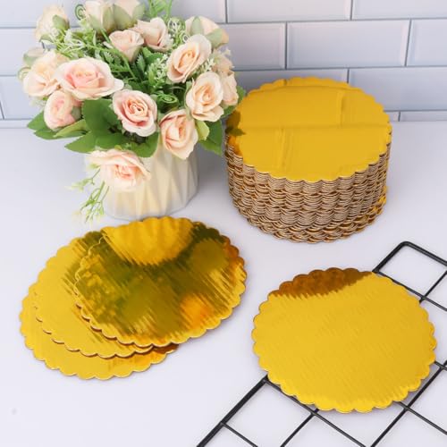 130 Pack 6 Inch Gold Cake Boards, Rounds Cake Cardboard, Flower Edge Cake Base, Disposable Round Cake Board for Wedding, Party, Anniversaries, Birthday Decor - size: 130 Pack 6 Inch Gold Rounds