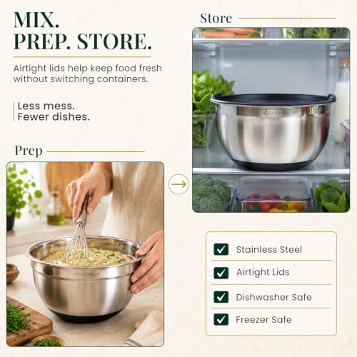 Bellemain Stainless Steel Mixing Bowls with Airtight Lids Set - Set of 3 - size: 3 Piece