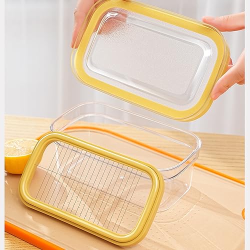 UNIVIVO 280g Butter Slicer Cutter and Airtight Container for Fridge, 2-in-1 PC Butter Dish with Stainless Steel Wires for Easy Portion Control, Slices After 15-20 Mins Softening, Clear Butter Keeper - size: Medium-Yellow
