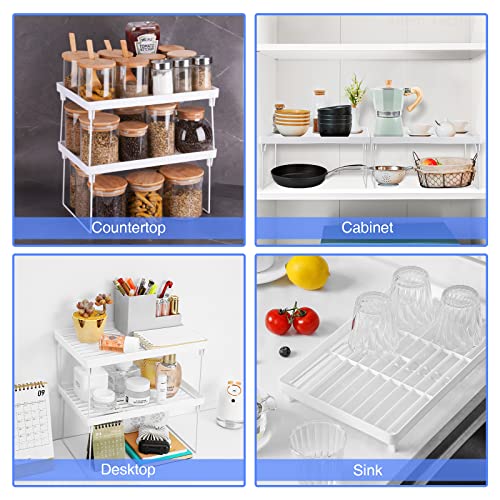 NiHome 8-Pack Stackable Plastic Kitchen Storage Shelf Foldable Rack, White - size: 8-Pack