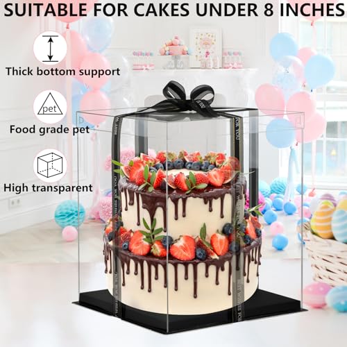 10x10x12 Inch Clear Cake Box 8Pcs - Tall Transport Container, Carrier, Treat Box, Gift Box, Display Case - Black - color: Black