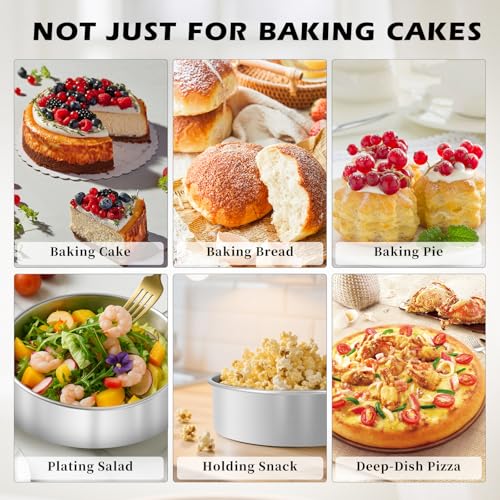 6 Inch Cake Pan - 3PCS Stainless Steel Smash Cake Baking Pans Tins with 100 PCS Parchment Paper, Round Bakeware for Party Birthday Wedding, Mirror Finish & Dishwasher Safe - size: 6 inch -A