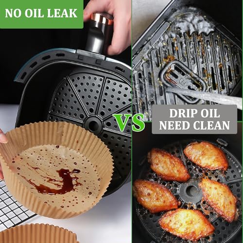 200pcs Air Fryer Disposable Paper Liner, Non-Stick Disposable Air Fryer Parchment Paper Liners, Baking Paper for Air Fryer Oil-Proof, Water-Proof, Food Grade Parchment（6.3" in Bottom, 8" on top） - size: 6.3" Round