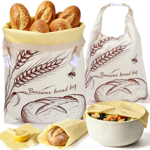 Beeswax Bread Bag 2 Pack, Reusable Sourdough Bread Bags for Homemade Bread - color: Fold Buckle-Farmhouse