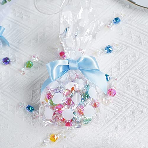 AIMUDI Light Blue Satin Ribbon Twist Tie Bows 3.5" Pre-Tied Baby Shower Bows Premade Baby Blue Bows for Crafts Treat Bags Cake Pop Gift Wrapping Wedding Favors Gender Reveal Birthday - 50 Counts - color: Blue Light