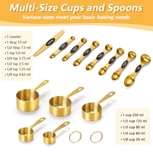 Gold Measuring Cups & Spoons Set for Cooking, 13pcs - size: Set of 13