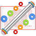 Vakoo Rolling Pin and Silicone Baking Mat Set - color: Silver+Red
