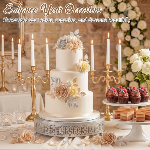 Wenqik Silver Metal Cake Stand 12 Inch with Cutting & Spatula - color: Silver, size: 12 Inch