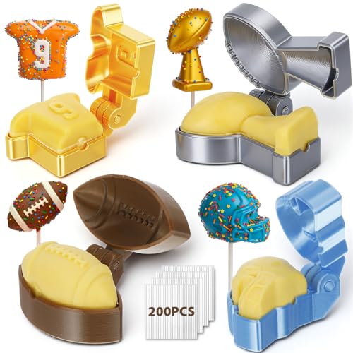4 Pcs Football Cake Pop Mold with 200 Sticks Football - style: Football