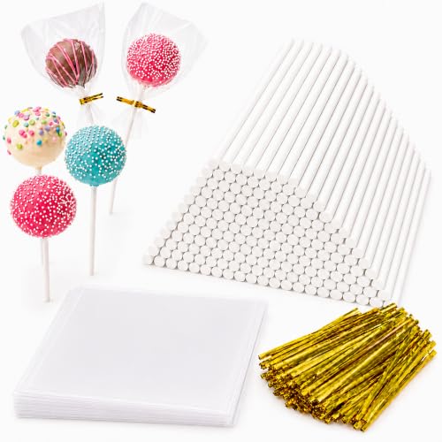 JINZORE Cake Pop Sticks and Wrappers Kit 300-Piece, Cake Pop Supplies - size: 1 Ounce (Pack of 300)