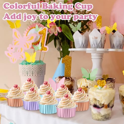 200 Pack Aluminum Cupcake Liners with Lids,Pastel,Plain - color: Pastel, style: Plain