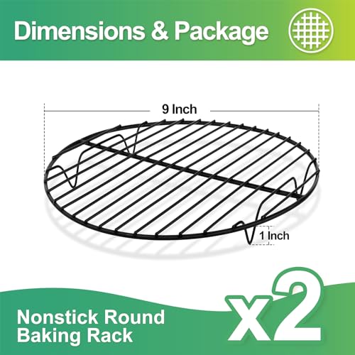 P&P CHEF 9 Inch Cooking Rack Round for Steaming Cooling, Black, 2 Pack - color: Black, size: 9 inch