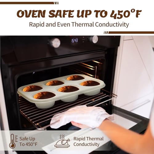 Baking Pans Set, Nonstick Bakeware Sets, Oven Pans for Cooking, AIVIKI 6 Pieces Baking Set Including Cookie Sheet, Deep Roaster Pan, Square Pan, Loaf Pan, Muffin Pan, Carbon Steel Baking Set - color: Cream White